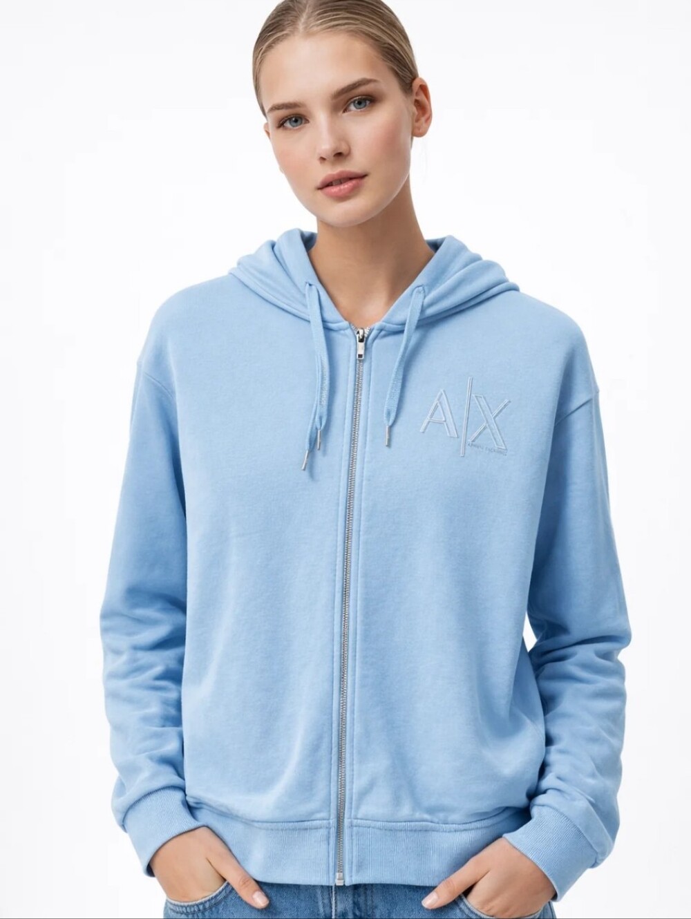 A/X Armani Exchange Light Blue Full Zip Hooded Sweatshirt